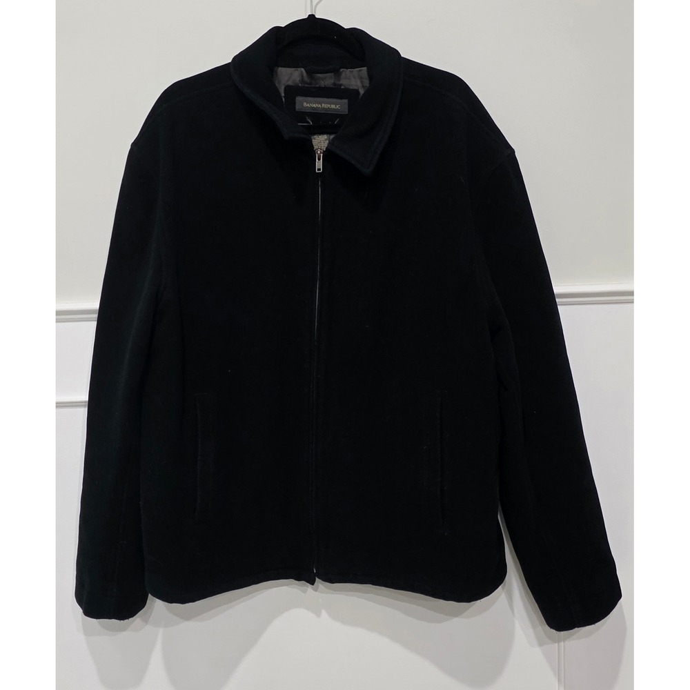 Banana Republic Mens Black‎ Wool Blend Full Zip Jacket Size XL